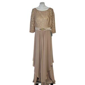 Eliza J. Lace, Embellished Waist, Chiffon, Flowy Maxi Dress, 3/4 Sleeve, Size 10